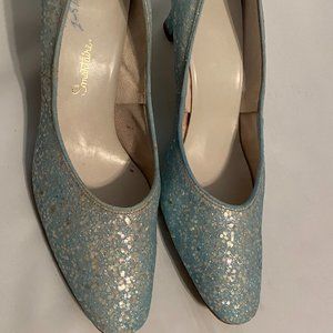 Vintage Smartaire Light Blue Glitter Pumps Shoes 8.5 B/AA Nice Condition